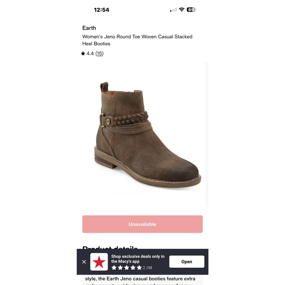 Earth Jeno Suede Booties Sz. 7.5M NWOB Brown